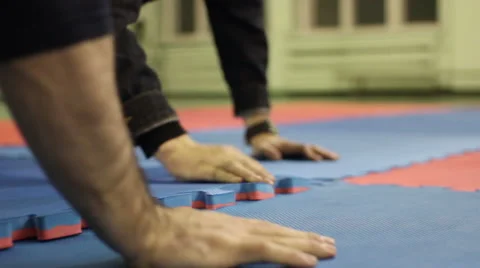 Preparations for the competition: the installation of the mat tatami Video stock 57377186