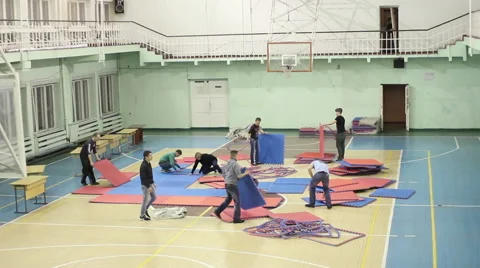 Preparations for the competition: the installation of the mat tatami Video stock 57377227