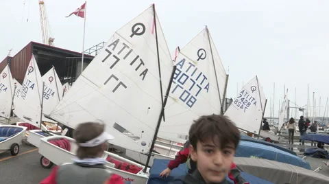 Preparations for the Optimist regatta Stock Footage 61132303
