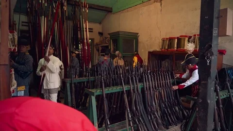 Preparations for Pakualaman soldier parade in Yogyakarta Stock Footage