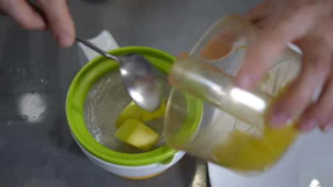 Prepare and Enjoy Fresh Pineapple Using a Food Processor for Quick Easy Snacking Stock Footage 301438219