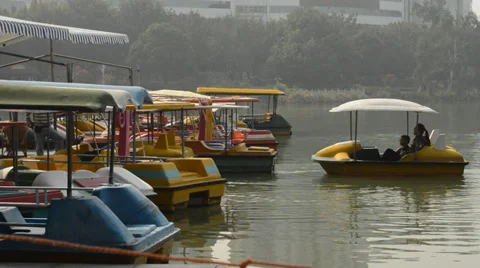 Prepare beached pedalo Stock Footage 35534085