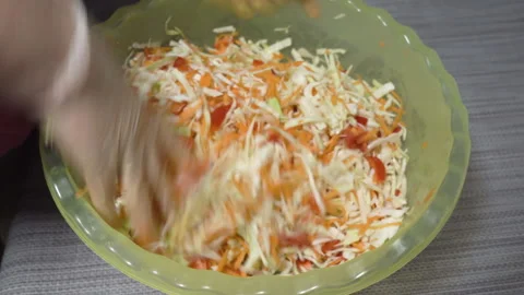 Prepare cabbage and bell pepper salad Stock Footage 283734553