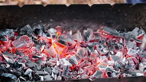 Prepare charcoal, fire for frying meat. Medium close-up Stock Footage 156370529