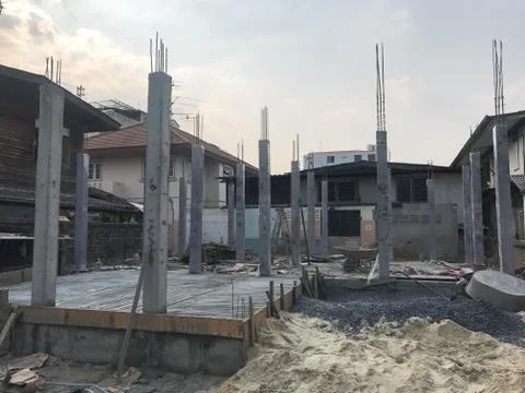 Prepare construction of house in development Stock Photos