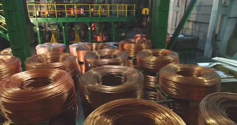 Prepare a copper wire, bobbins with a copper wire in a factory, a copper cable Stock Footage 158461122