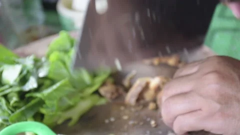 Prepare to cut vegetables, crispy pork, cook. Stock Footage 163404671