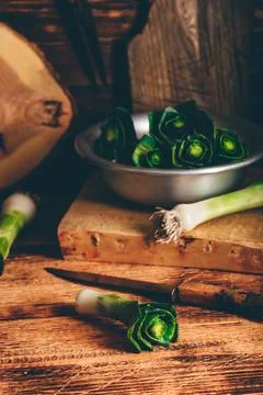 Prepare of fresh leek Stock Photos