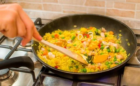Prepare paella Stock Photos