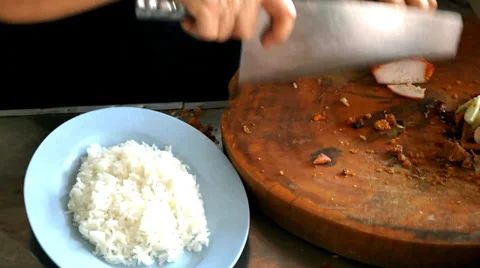 Prepare red pork and crispy pork with rice Stock Footage 35558930