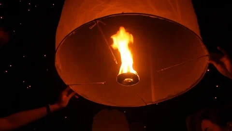 Prepare release floating lanterns to the sky , Lantern festival Stock Footage 70092751