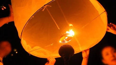 Prepare release floating lanterns to the sky , Lantern festival Video stock 70093007