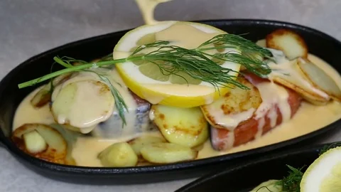 Prepare a salmon dinner Stock Footage 74898808