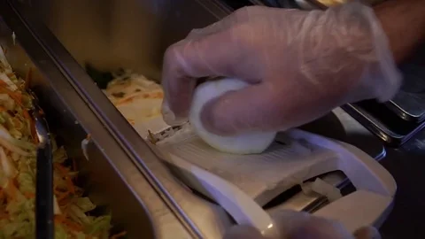 Prepare shawarma, cut the shred vegetables for shawarma 스톡 동영상 83965136