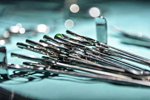 Prepare for surgical instruments during operation,scissors, forceps and scalp Stock Photos