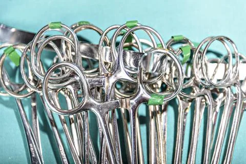 Prepare for surgical instruments during operation,scissors, forceps and scalp Stock Photos