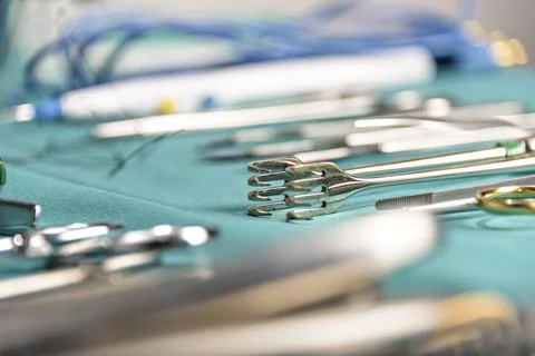 Prepare for surgical instruments during operation,scissors, forceps and scalp Stock Photos