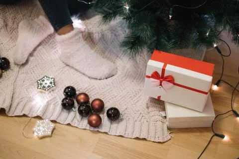Prepare for winter holidays with tree lights Stock Photos