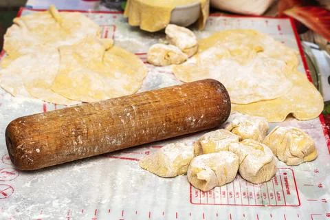 Prepared baking dough on the kitchen table Stock Photos