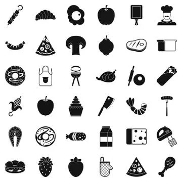 Prepared dish icons set, simple style Ilustración de archivo