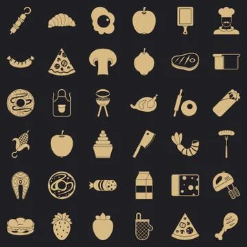 Prepared dish icons set, simple style Ilustración de archivo