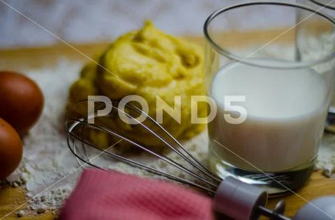 Prepared dough and ingredients for the shortcrust pastry before putting in th Stock Photos