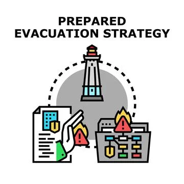 Prepared evacuation strategy planning emergency response outline Stock Illustration
