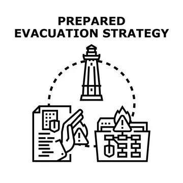 Prepared evacuation strategy planning emergency response outline Stock Illustration