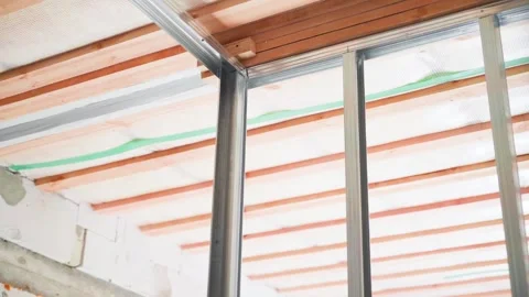 Prepared frame from U profile for plasterboard sheathing. Design for interior Stock Footage 233973730