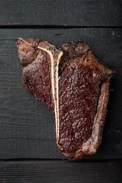 Prepared grilled large t bone steak , top view flat lay Stock Photos