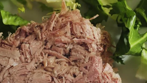 Prepared homemade beef aspic on plate, topping with parsley and dill. Stock Footage 314905299