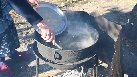 Prepared hot fresh mutton and potato Stock Footage 120265396