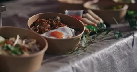 Prepared Rice Bowl With Fried Egg At Outdoor Market Stock Footage 336002020