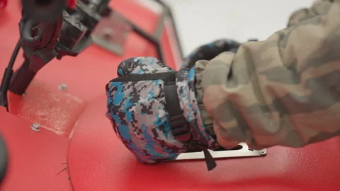 Prepared for rugged ride. Ready to conquer tough trails. Hands gripping gear for Stock Footage 332166502