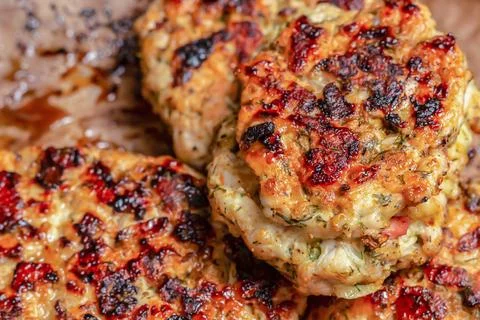 Prepared a stack of fried meat cutlets delicious closeup Stock Photos