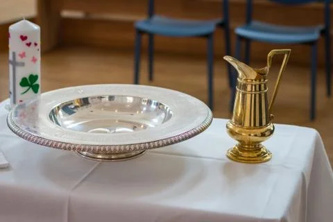 Prepared table for baptism Stock Photos