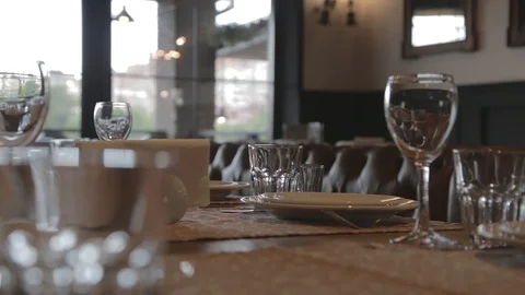 Prepared table in the restaurant Stock Footage 90360903