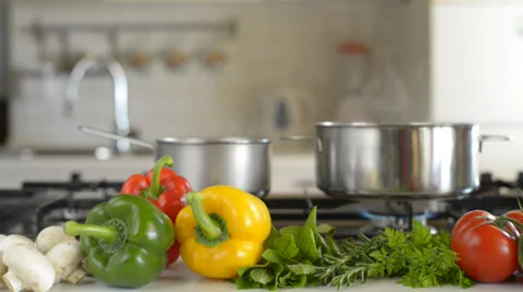 Prepared vegetables for cooking close up dolly shoot Stock Footage 38145385