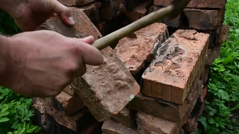 Prepares old brick for further use Stock Footage 138739992