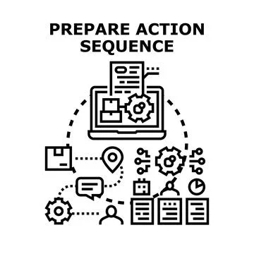 Preparing action sequence steps for business workflow Stockillustratie