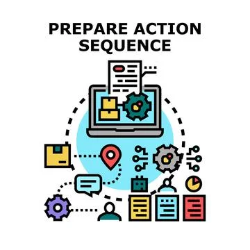 Preparing action sequence steps for business workflow Illustrazione stock