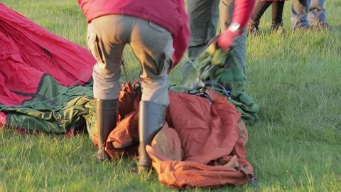Preparing air balloons for the flight Stock Footage 144554197