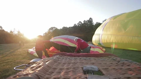 Preparing air balloons for the flight Stock Footage 144563929