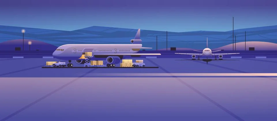 Preparing aircraft before flight loading of baggage boarding airplane concept Stock Illustration
