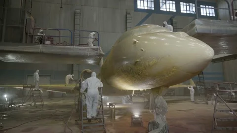 Preparing the aircraft for repainting Stock Footage 157283221