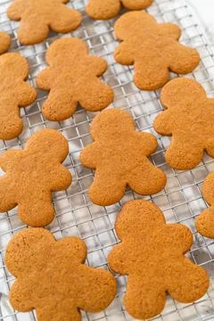 Preparing and Baking Classic Gingerbread Cookies in Gingerbread Man Shapes Stock Photos