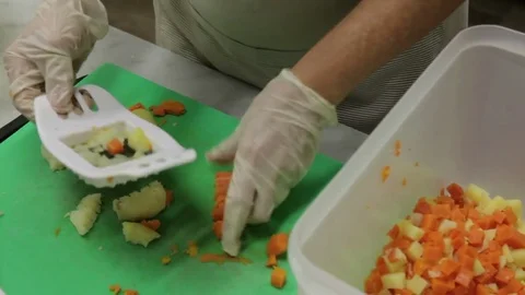 Preparing and cutting vegetables for salad Stock Footage 82176131