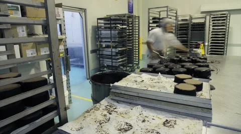 Preparing and decorating cakes at a commercial bakery Stock Footage 1087177