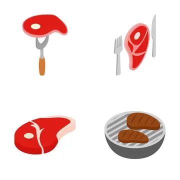 Preparing and grilling raw beef steaks with cutlery イラスト素材