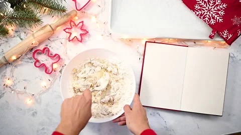 Preparing and knead dough mixture for Christmas gingerbread cookies Stock Footage 164589621